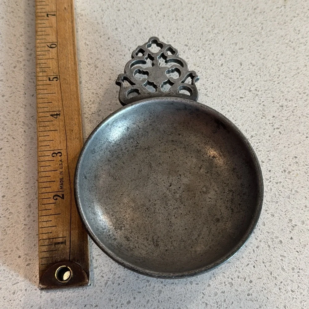 Vintage Stede Pewter Porringer Bowl Colonial Candle Plate Steel Horse Marked